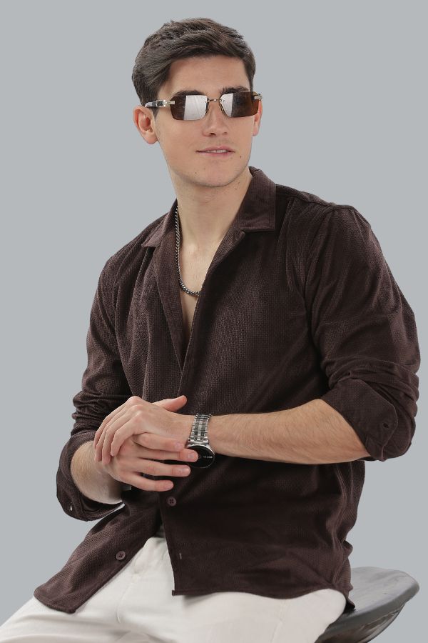 BROWN TEXTURED SHIRT