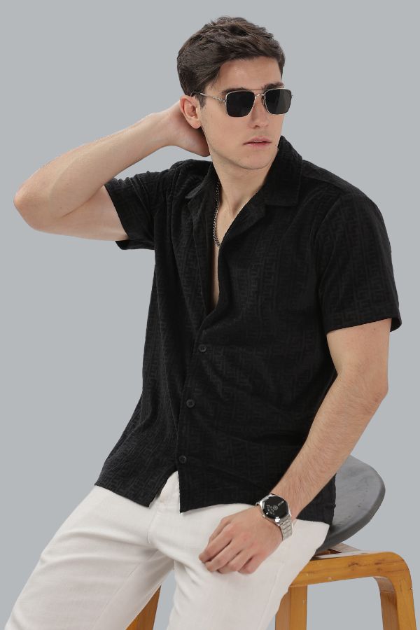 BLACK HALF SLEEVES SLIM FIT SHIRT