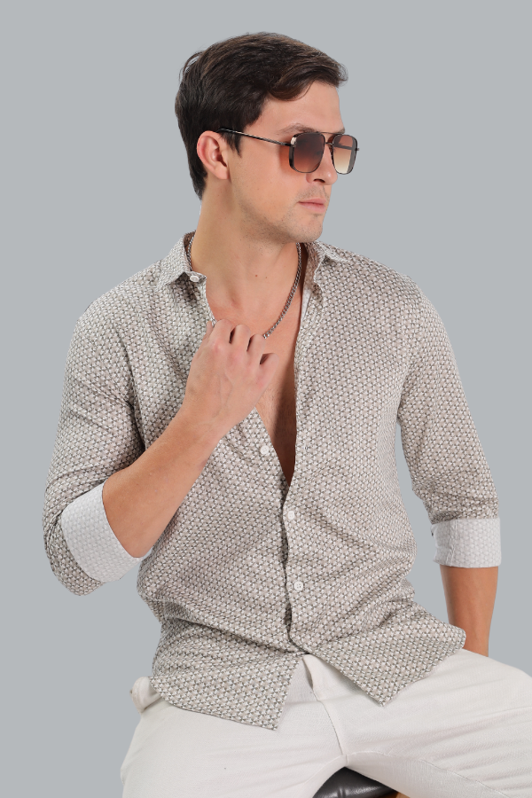 WHITE MULTI PRINTED BROWN SLIM FIT SHIRT