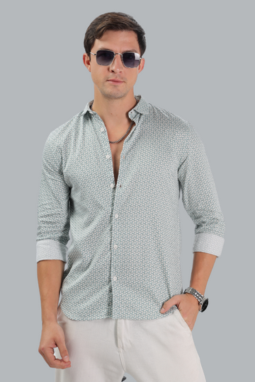 WHITE MULTI PRINTED GREEN SLIM FIT SHIRT