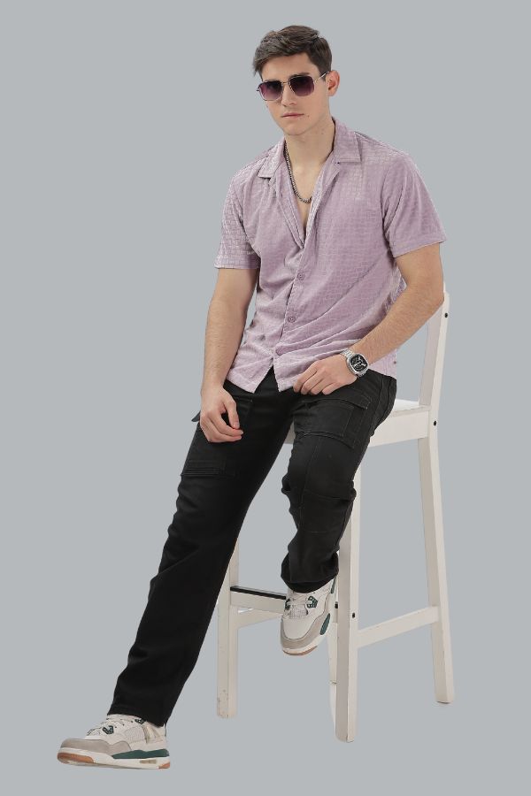 LILAC TEXTURED HALF SLEEVES SLIM FIT SHIRT
