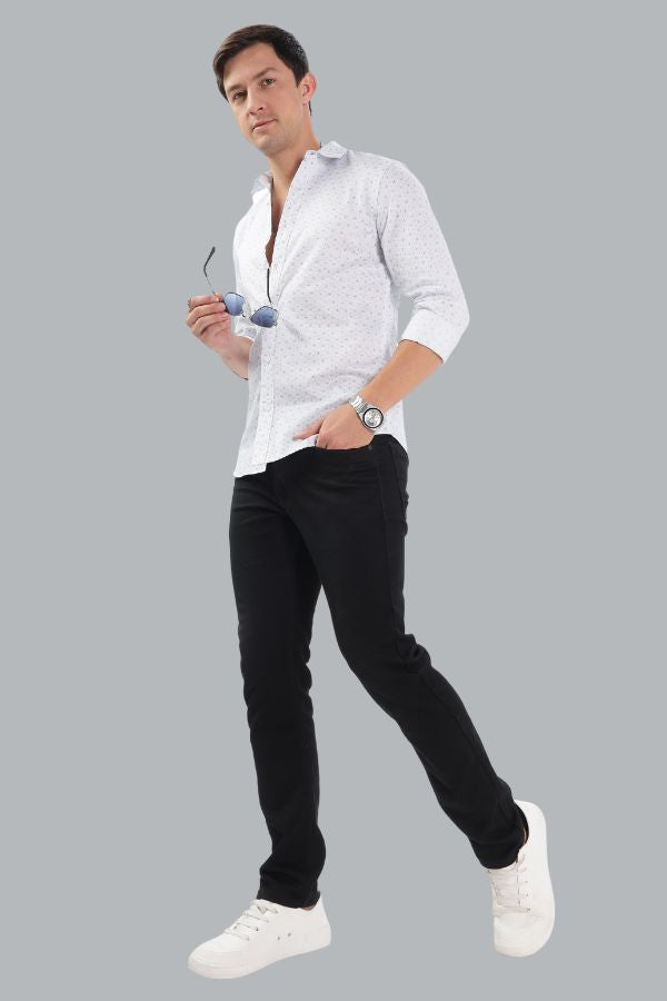 WHITE CIRCLES PRINTED SLIM FIT SHIRT