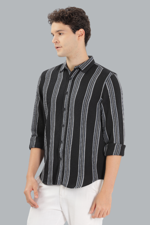 BLACK QUADRA STRIPES TEXTURED SHIRT
