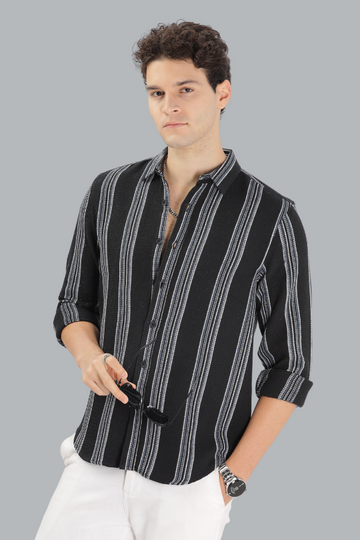BLACK QUADRA STRIPES TEXTURED SHIRT